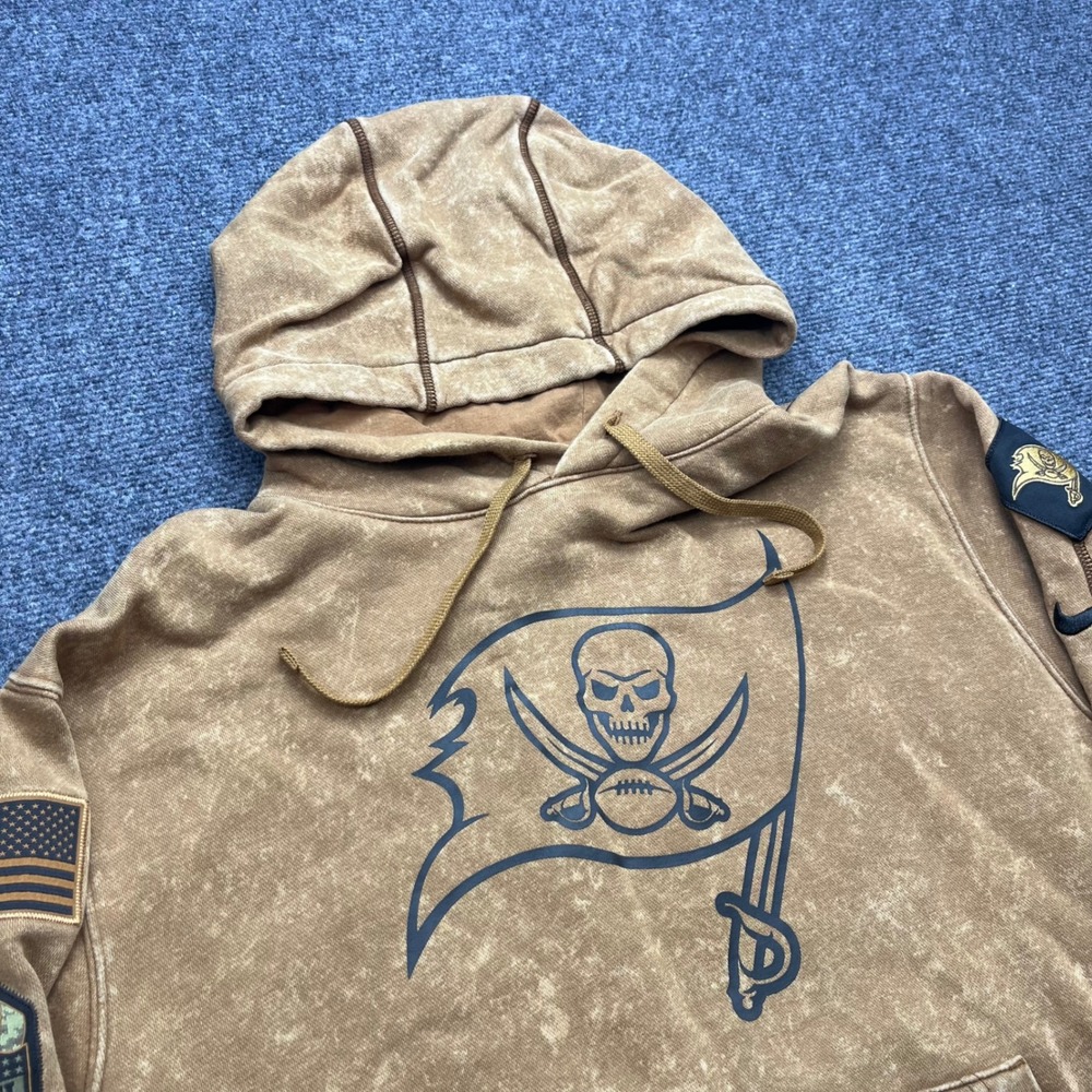 Nike Salute to Service NFL Football Tan Acid Wash Buccaneers Pullover Hoodie